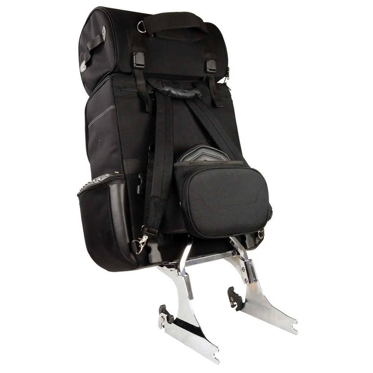 Milwaukee Leather SH605S Large Black 'Studded' Textile and PVC 2 Piece Touring Sissy Bar Motorcycle Bag