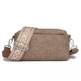 Miss Lulu Ethnic Jacquard Strap Water-Resistant Crossbody Bag – Stylish Brown PU Leather Handbag for Everyday Use