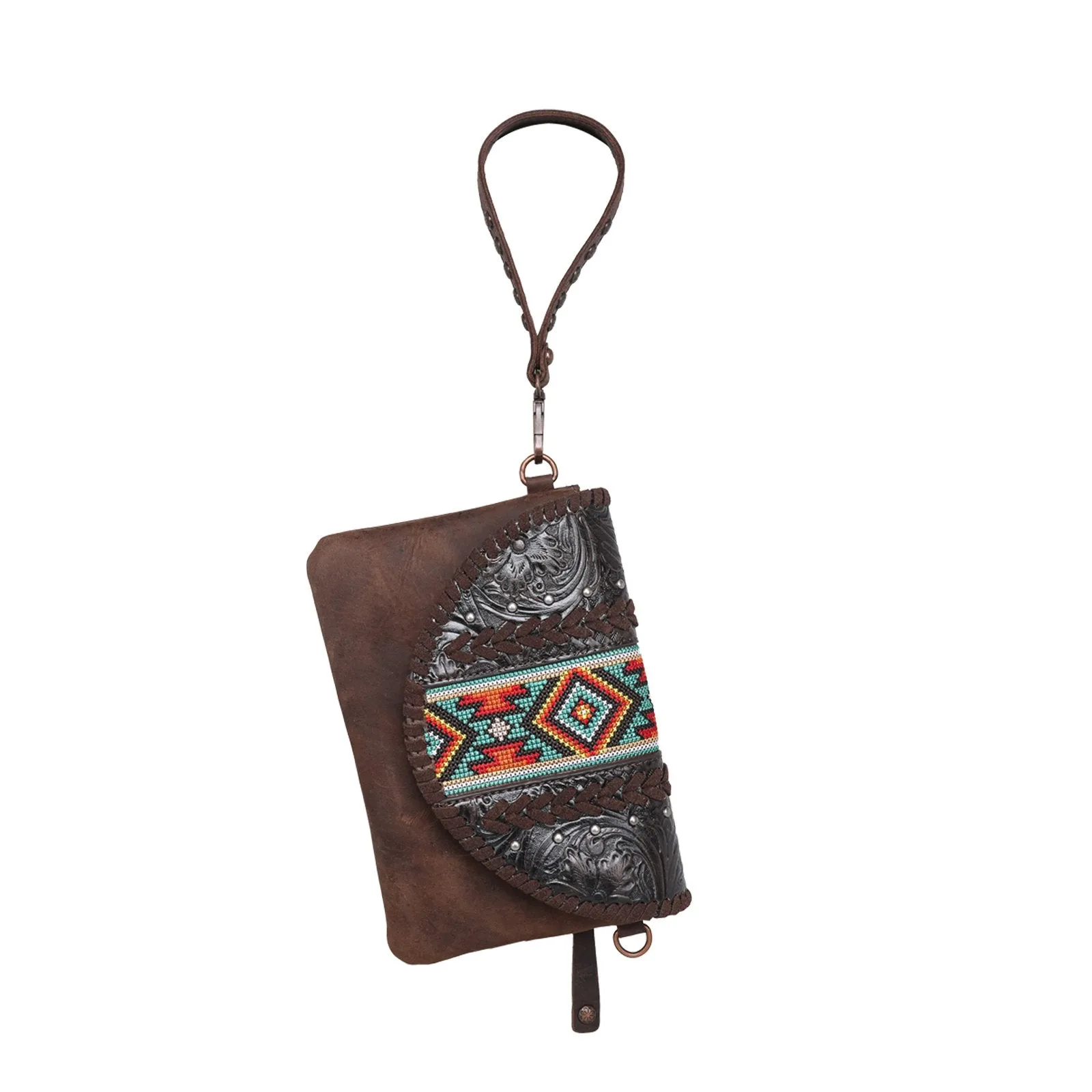 Montana West Real Leather Tooled Crossbody Clutch