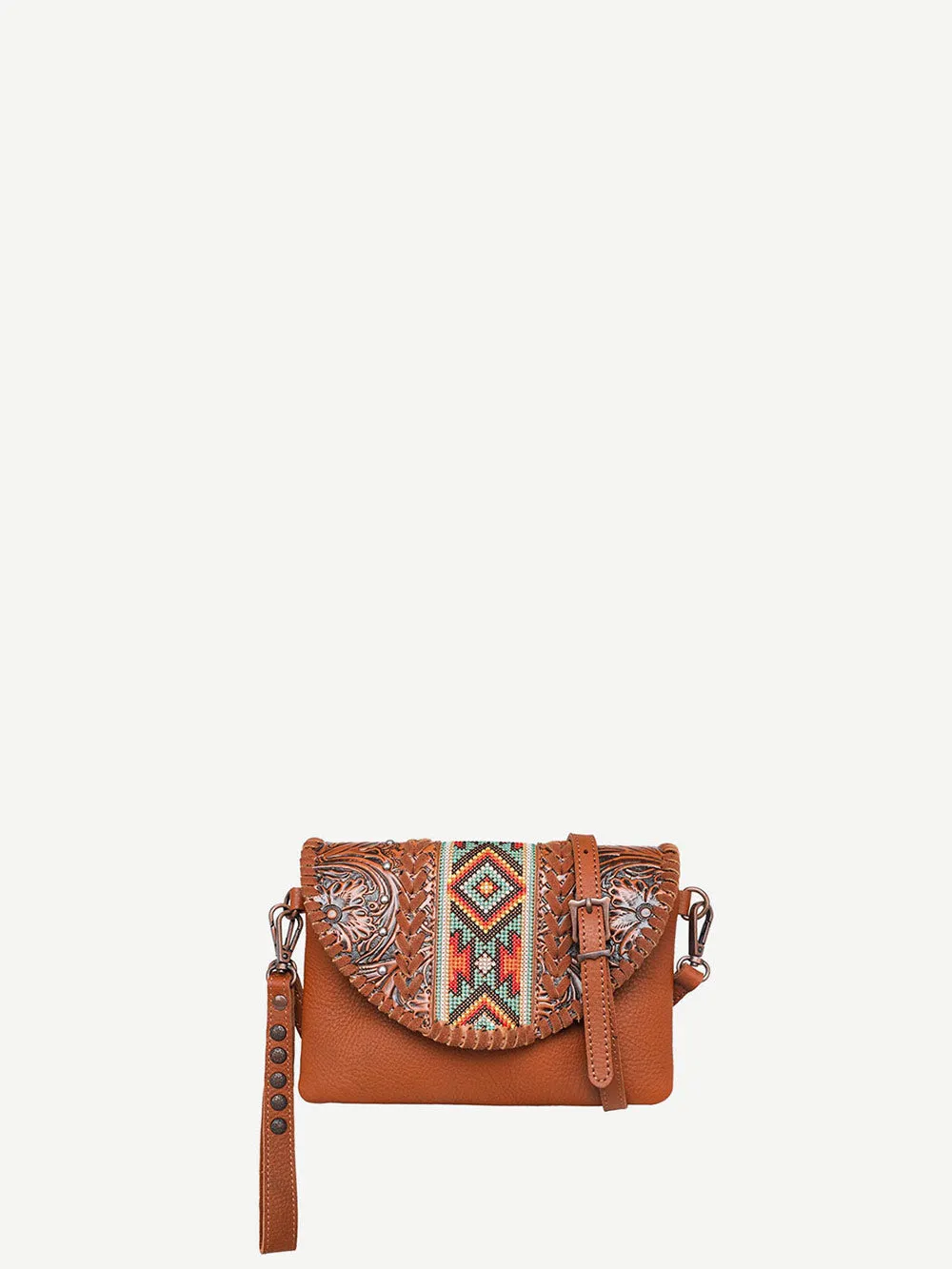 Montana West Real Leather Tooled Crossbody Clutch