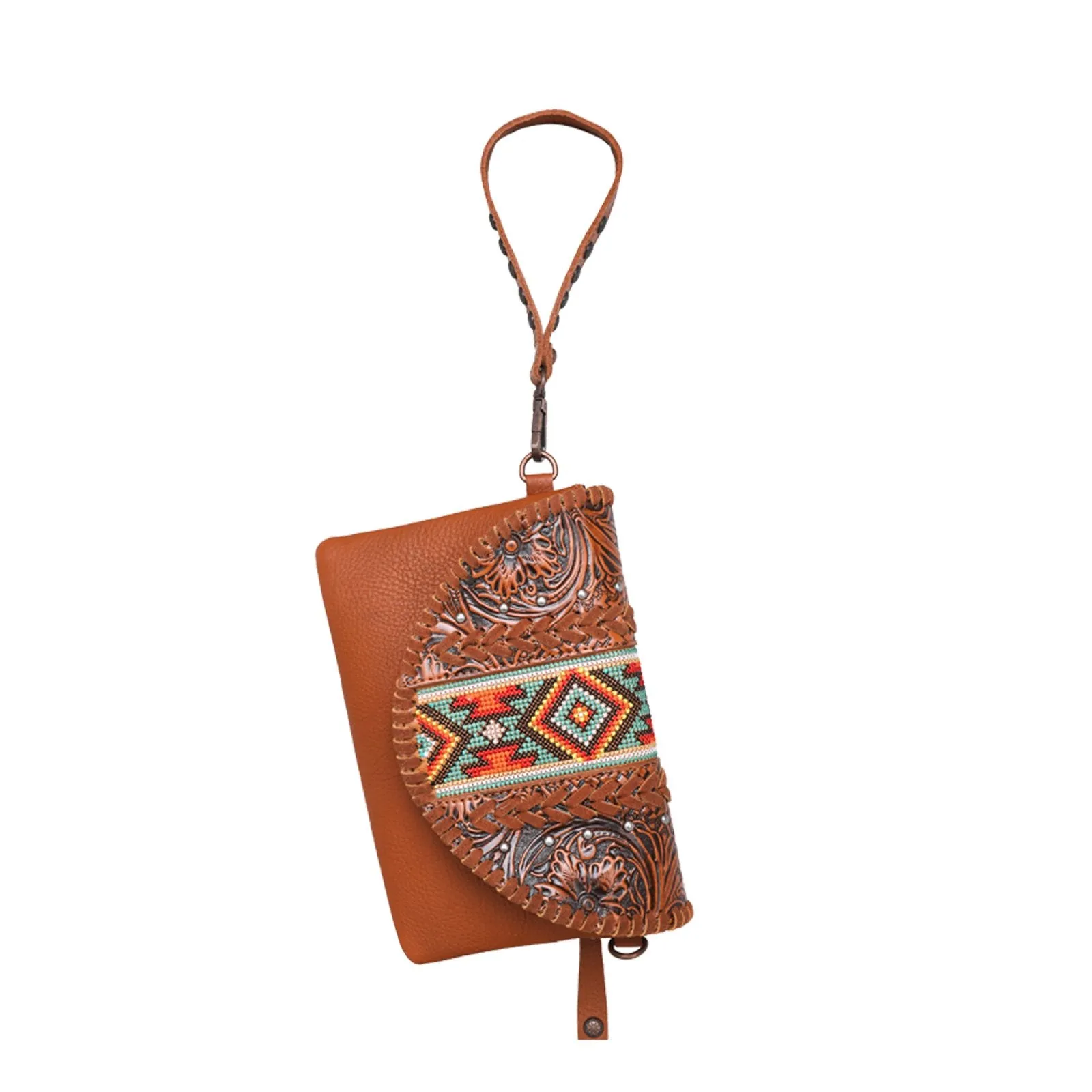 Montana West Real Leather Tooled Crossbody Clutch