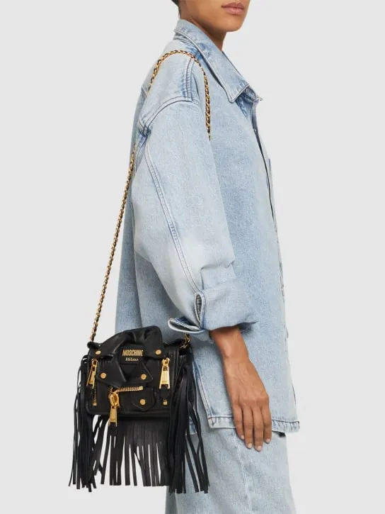 Moschino   Biker fringed Napa shoulder bag 