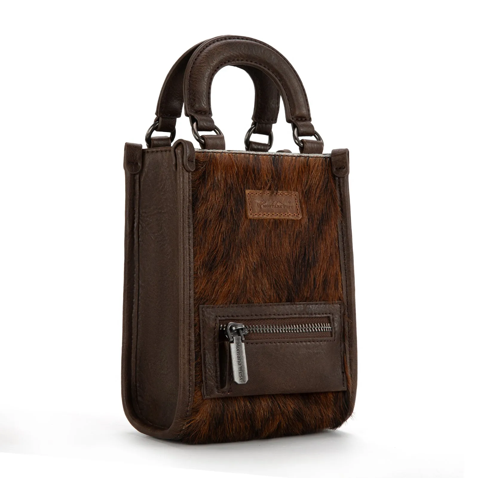 MW1311-1831  Montana West Hair-On Cowhide North South Mini Tote/Crossbody