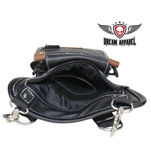 Naked Cowhide Leather Thigh Bag W/ Gun Pocket - Black & Touch Of Dark Brown