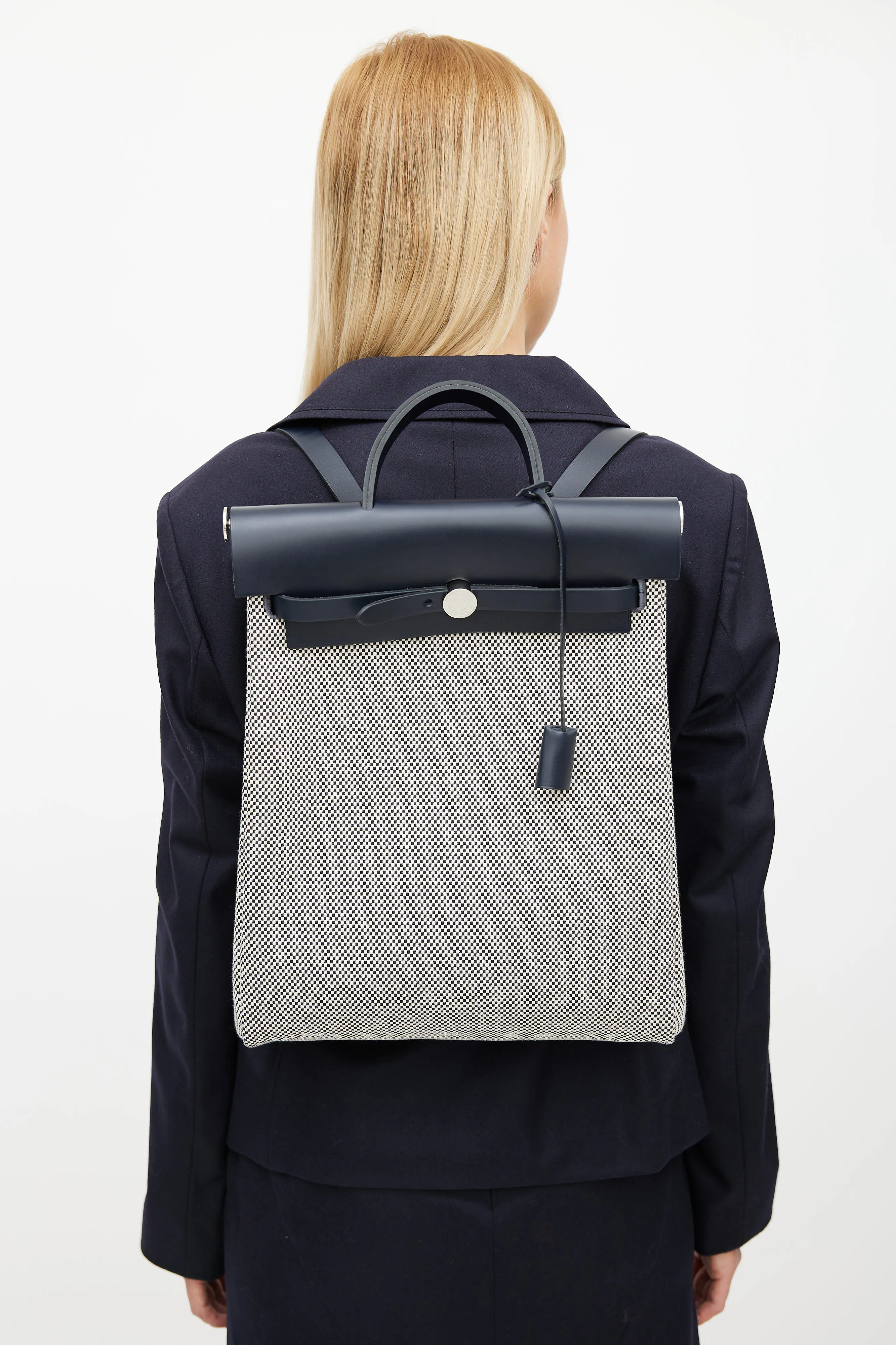 Navy & White Canvas Herbag PM Leather Backpack