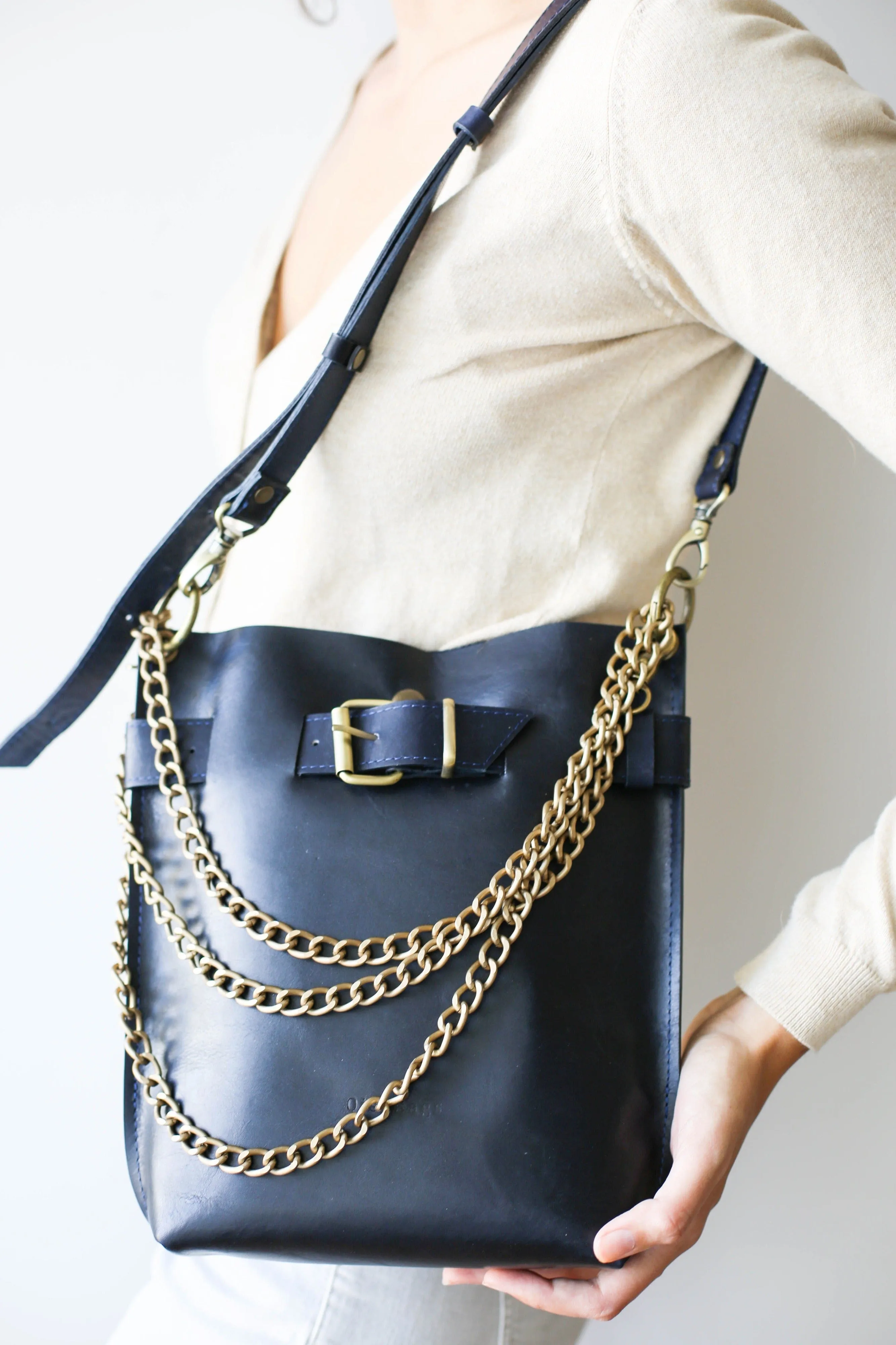 Navy Blue Leather Bag