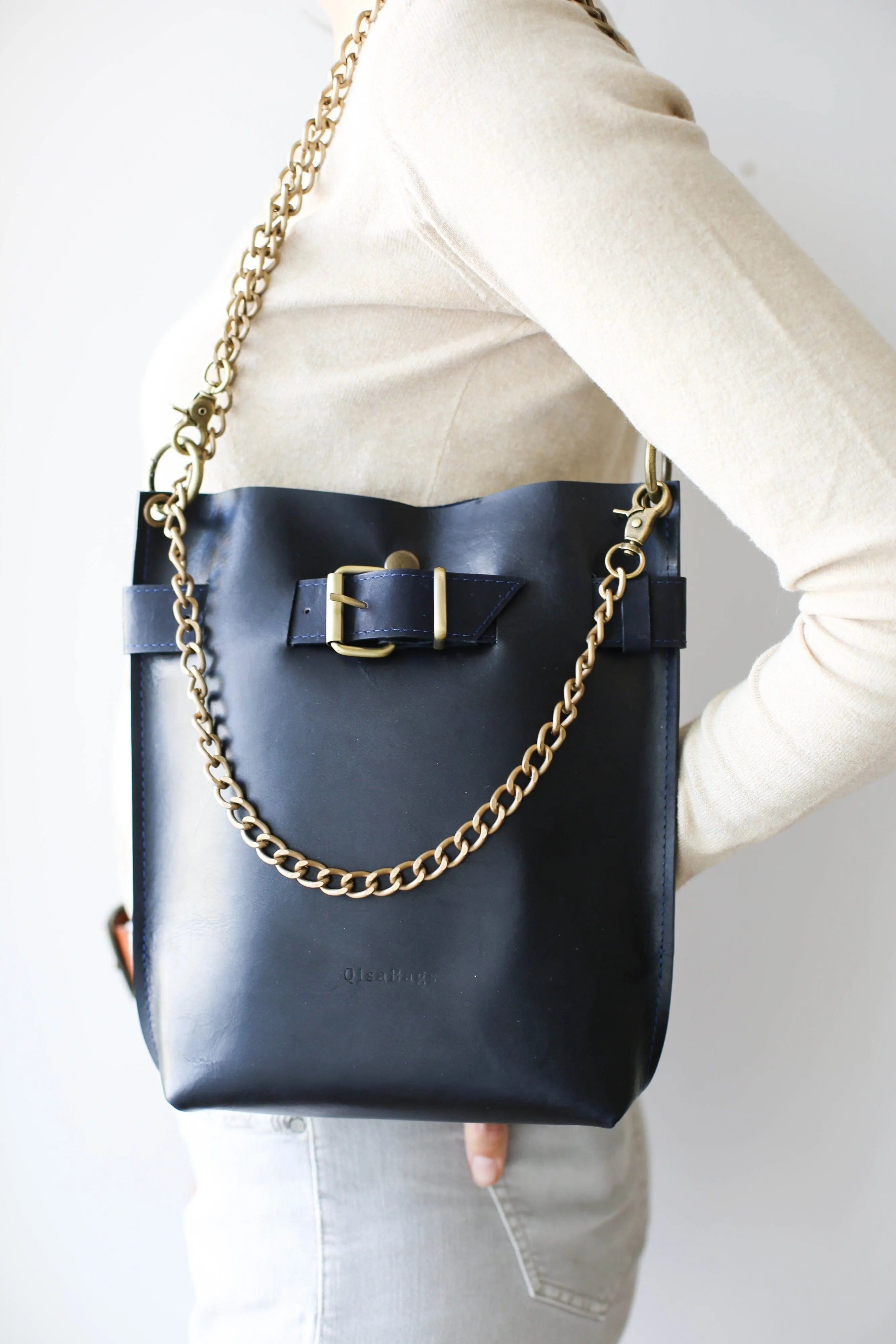 Navy Blue Leather Bag