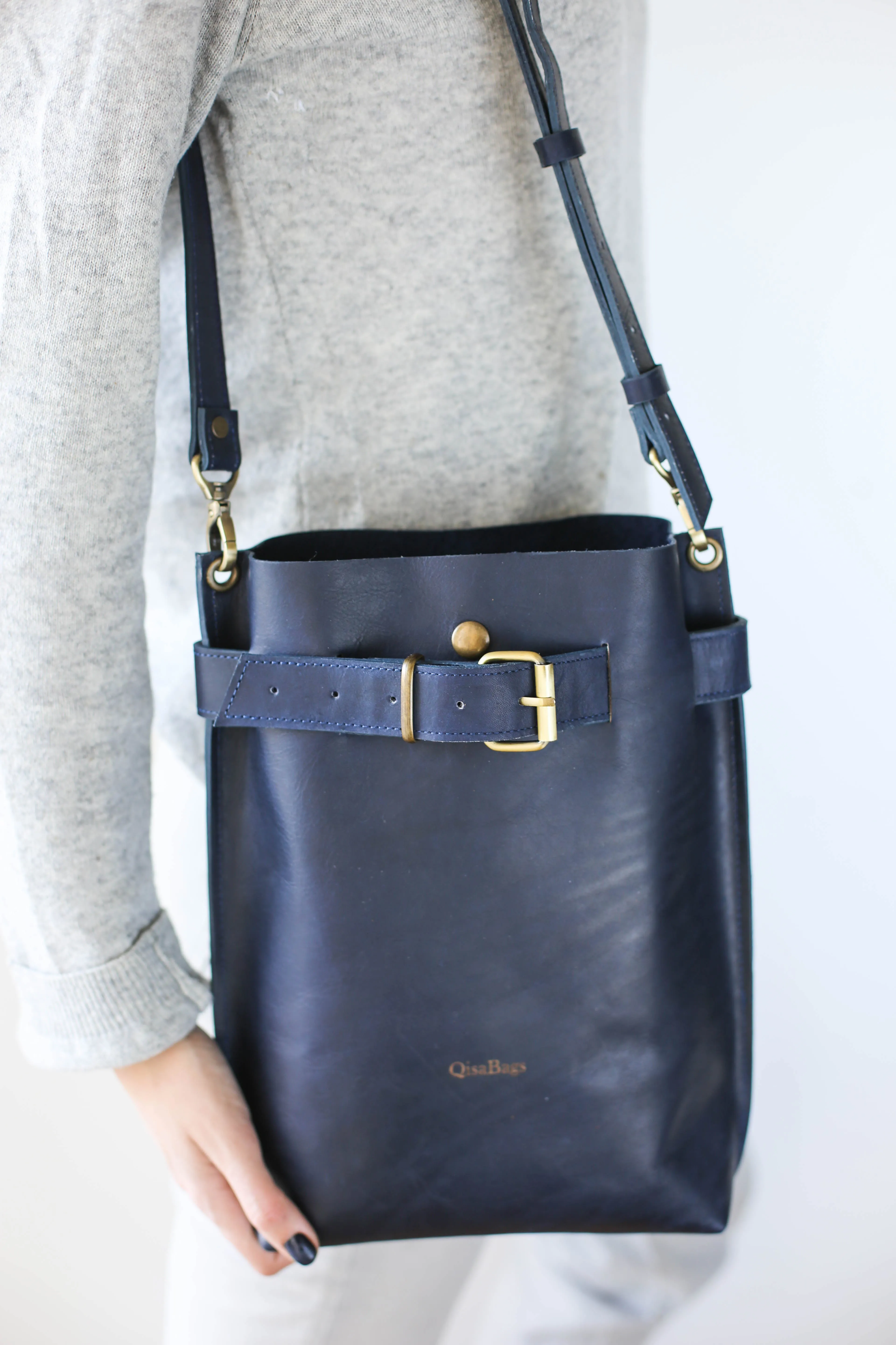 Navy Blue Leather Bag