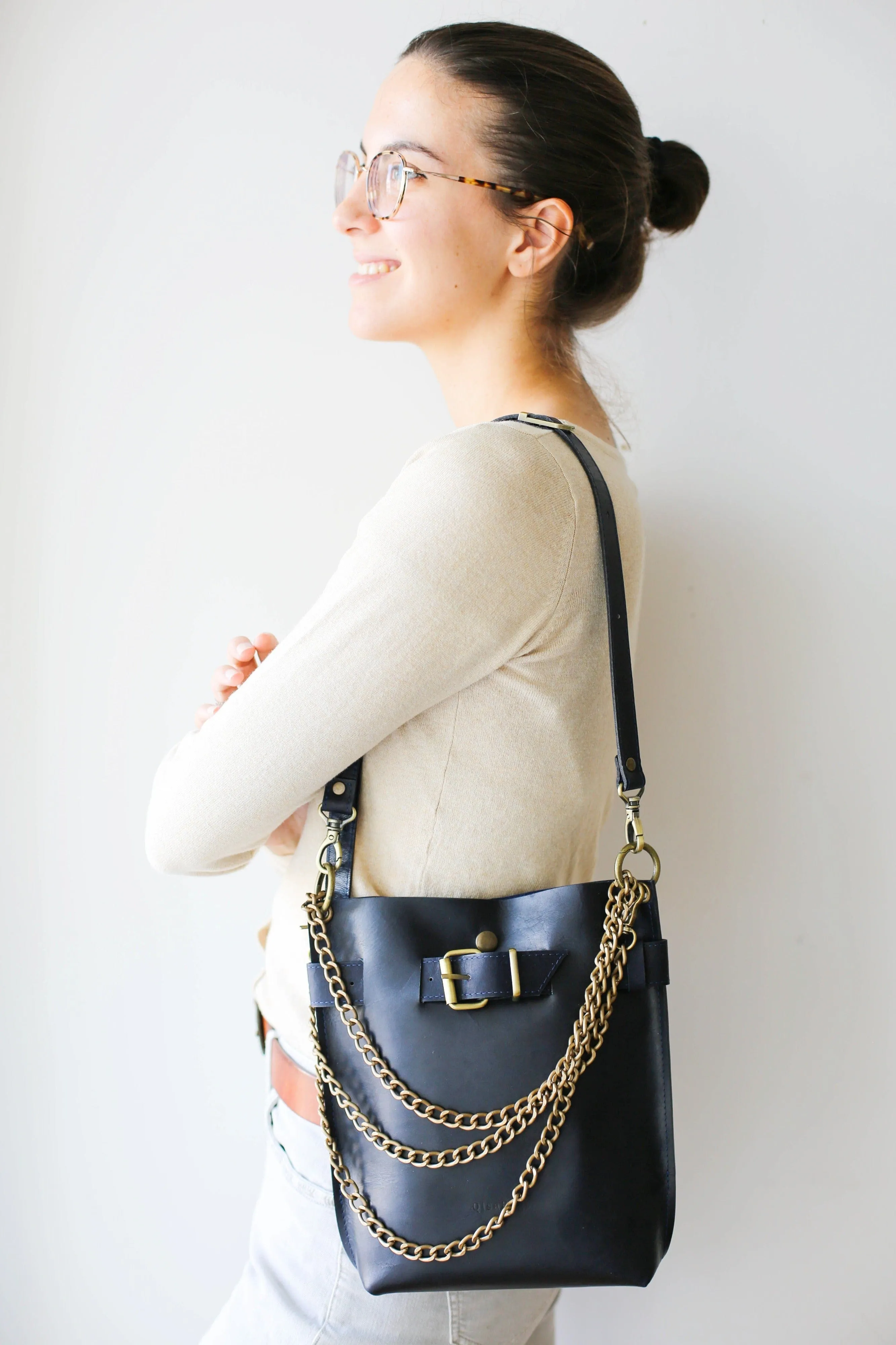 Navy Blue Leather Bag