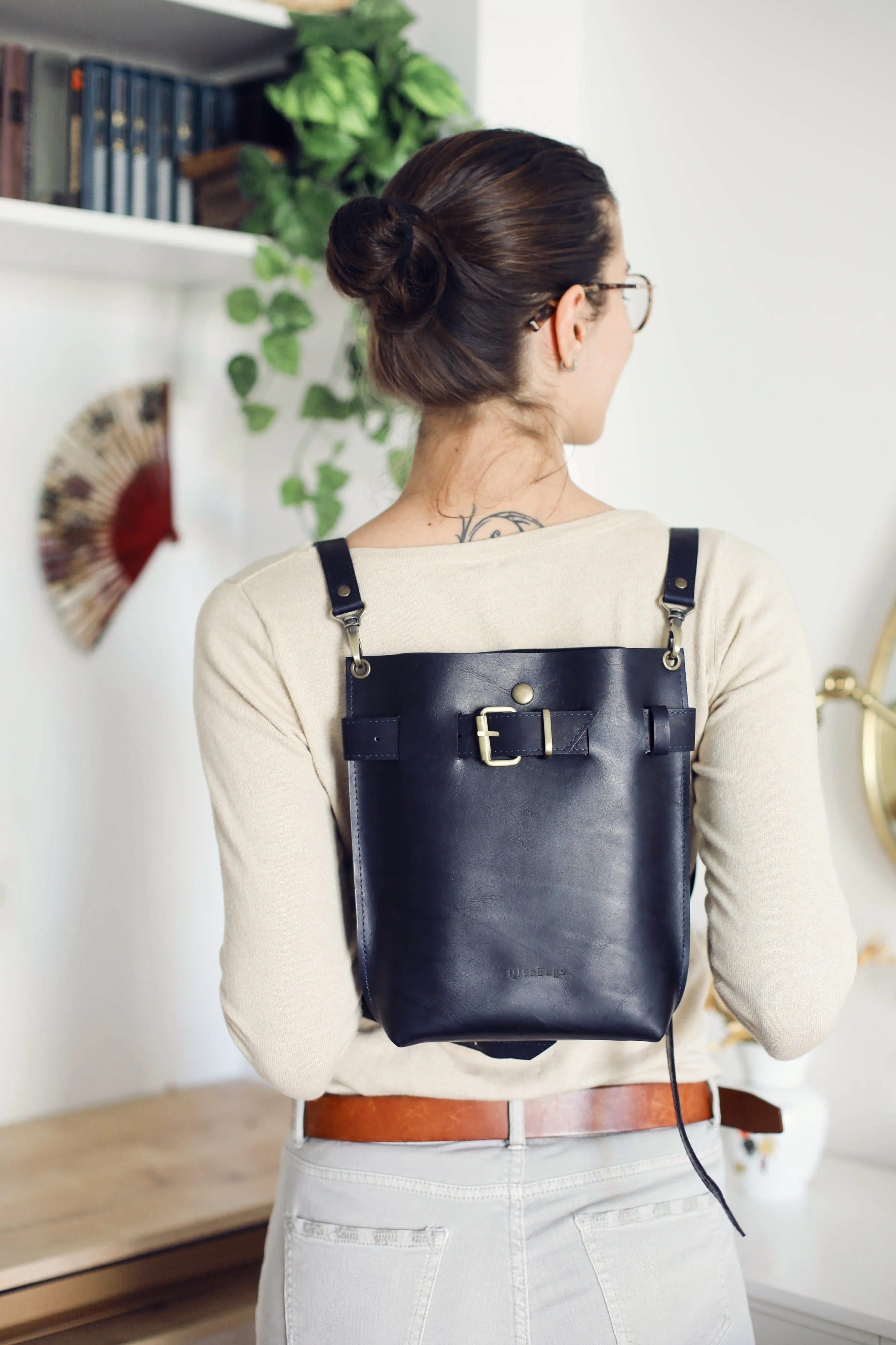 Navy Blue Leather Bag