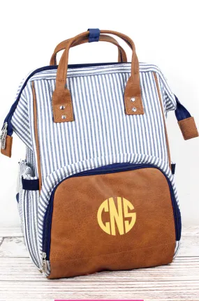 Navy Seersucker Diaper Bag Backpack (High Quality Canvas NGIL Brand)