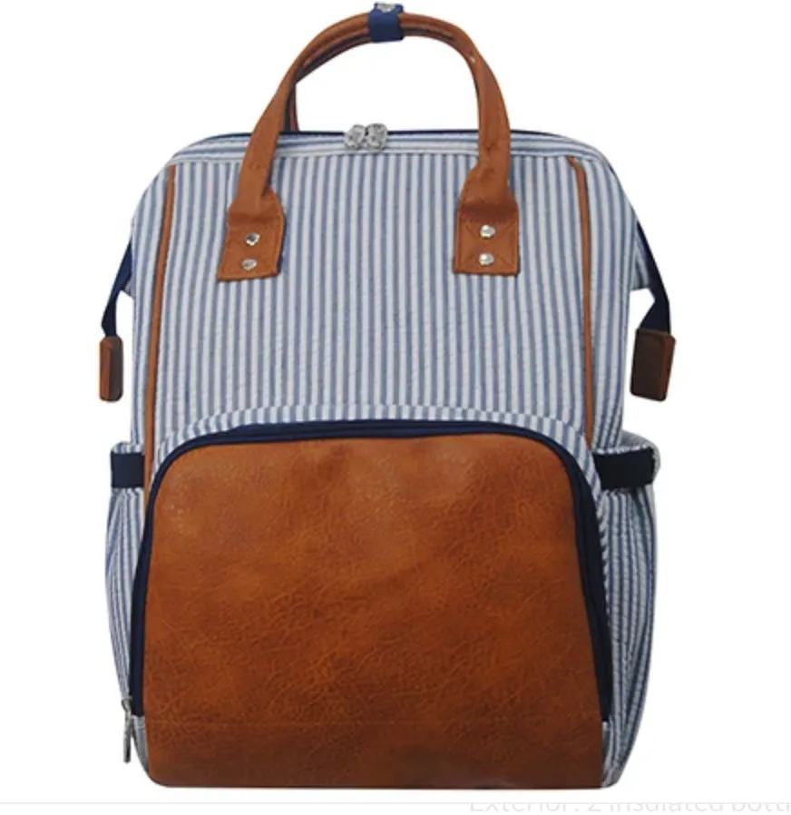 Navy Seersucker Diaper Bag Backpack (High Quality Canvas NGIL Brand)