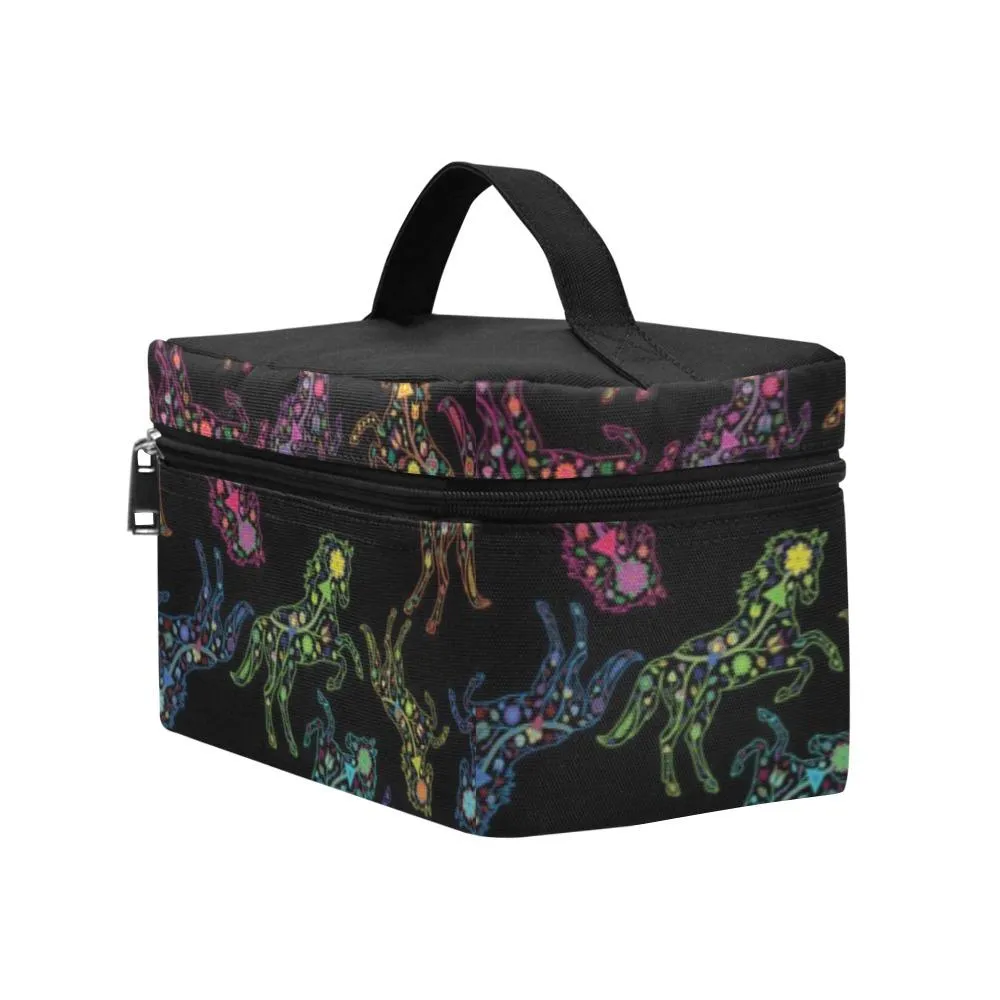 Neon Floral Horses Cosmetic Bag/Large