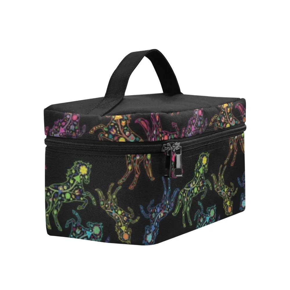 Neon Floral Horses Cosmetic Bag/Large