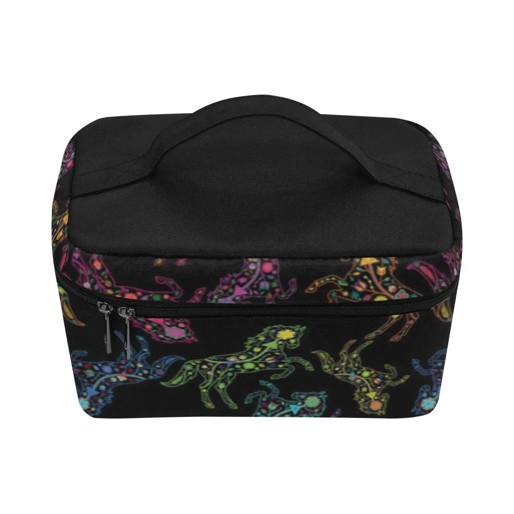 Neon Floral Horses Cosmetic Bag/Large