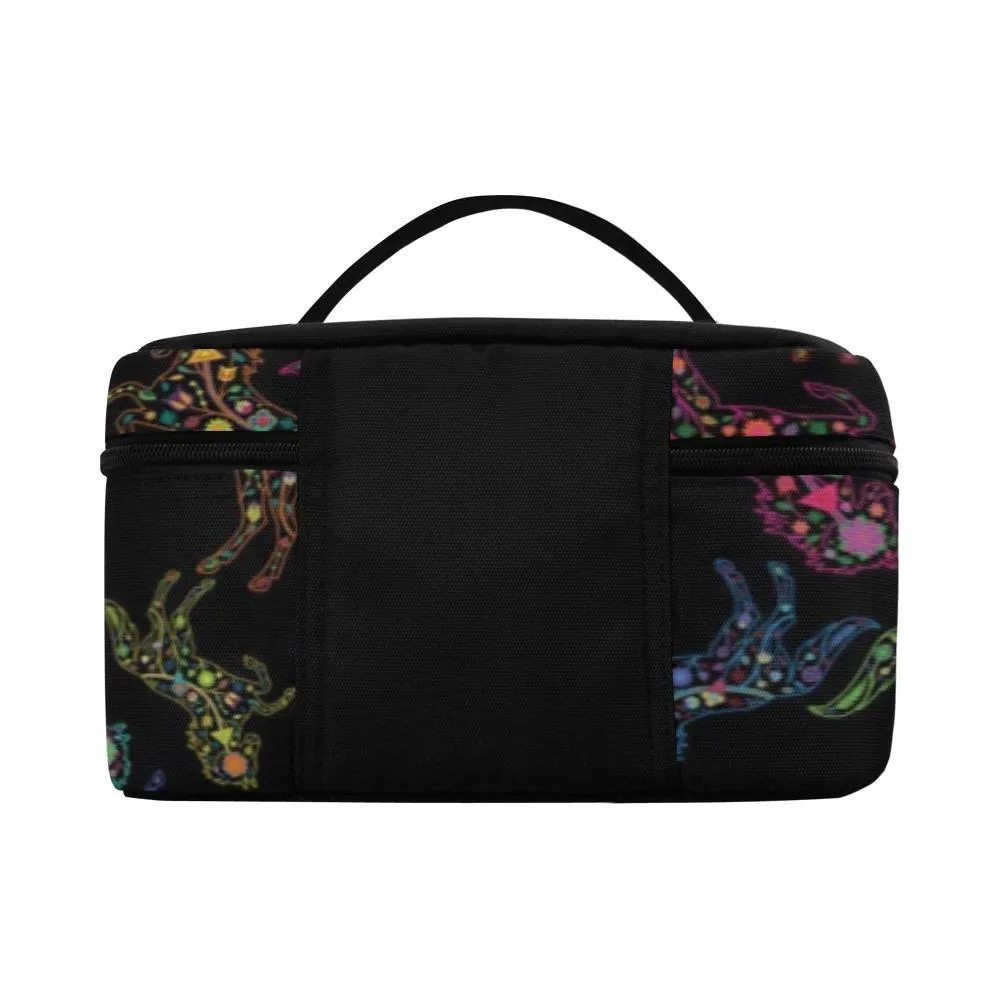 Neon Floral Horses Cosmetic Bag/Large