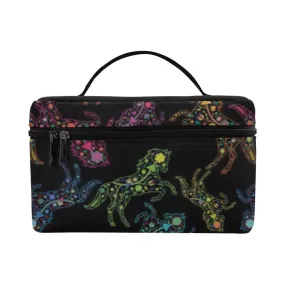 Neon Floral Horses Cosmetic Bag/Large