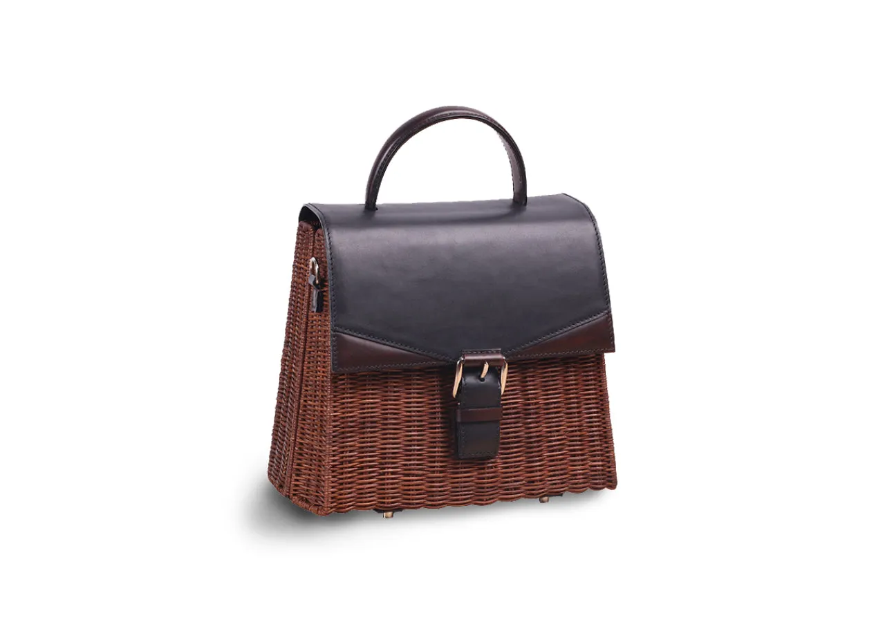 NEW  LENA WICKER HAND BAG (Black/Bruno)