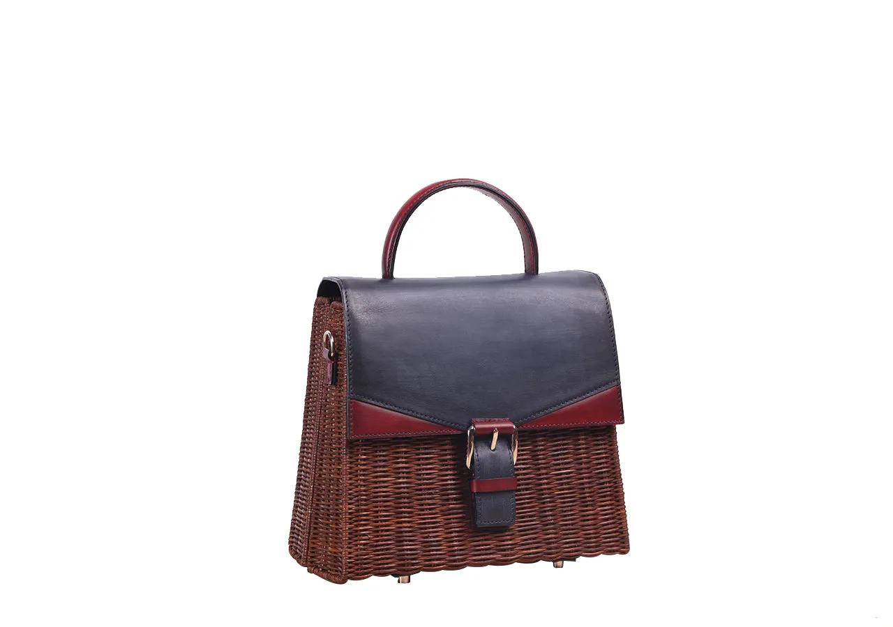 NEW LENA WICKER HAND BAG (Navy/Ruby)