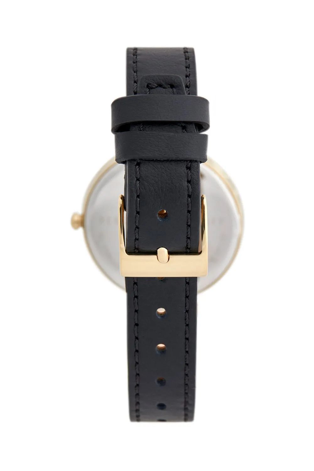 Nina Gold Tone Black Leather Strap Watch, 33mm