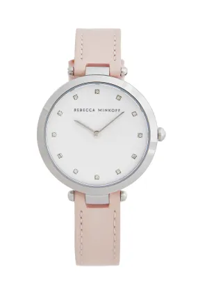 Nina Silver Tone Blush Leather Strap Watch, 33mm