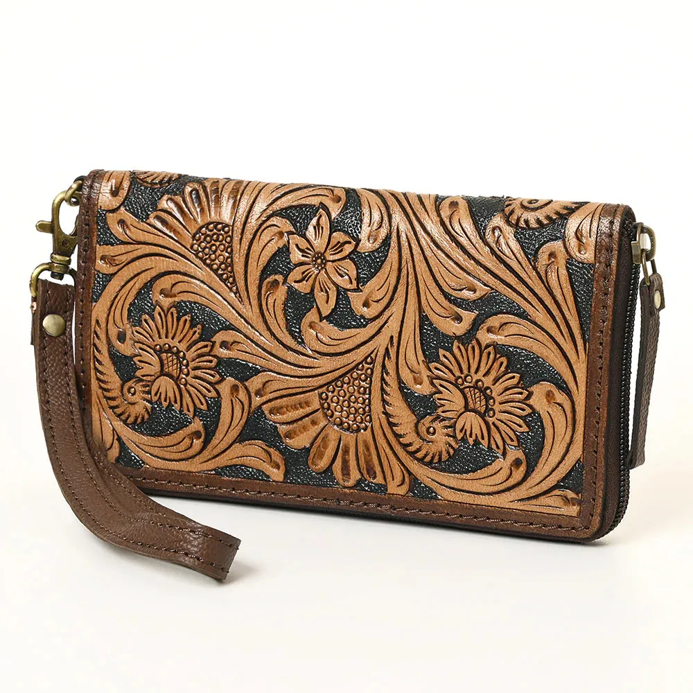 Olay Floral Tooled Leather Wallet Wristlet