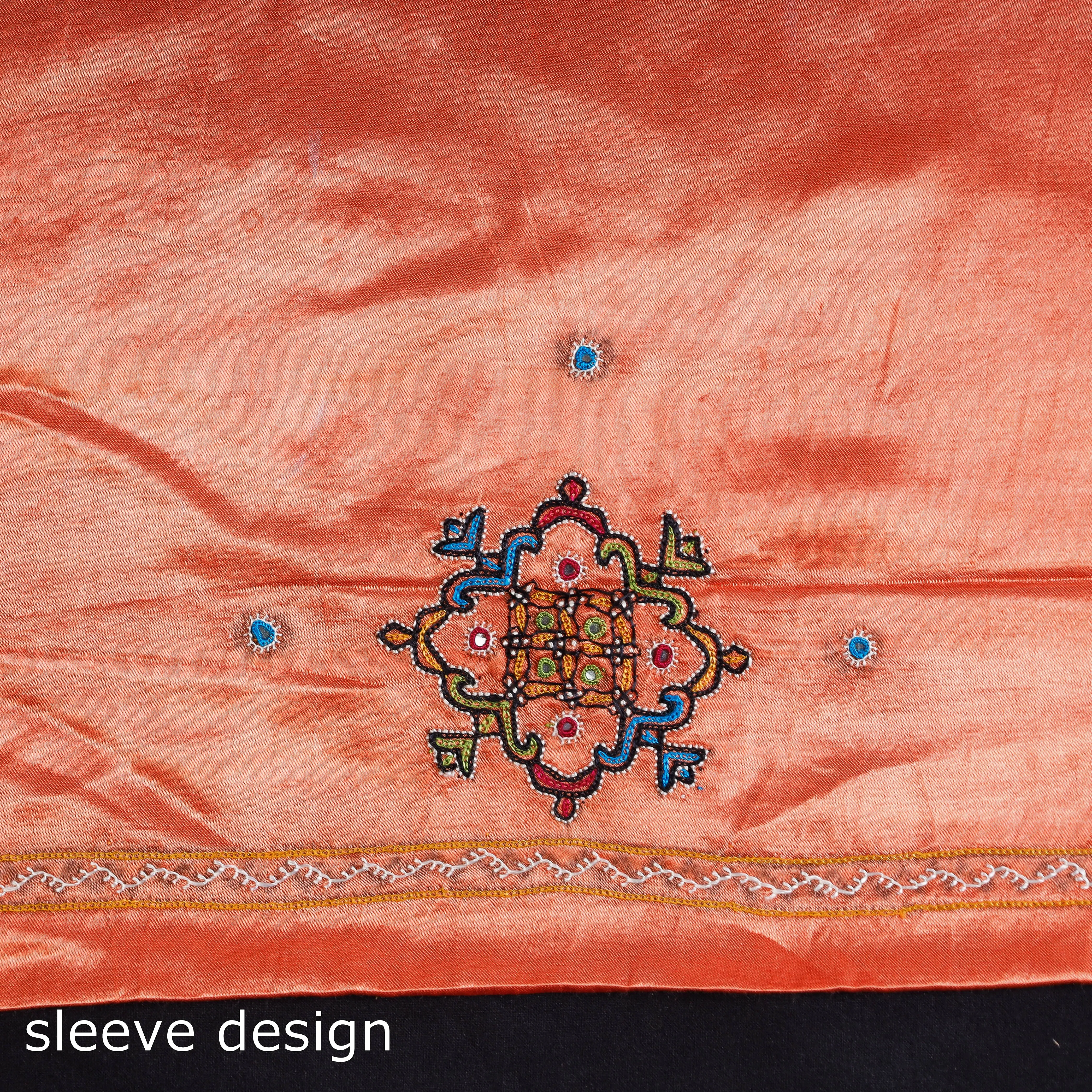 Orange - Special Kutchi Hand Embroidery Mashru Silk Kurta Material