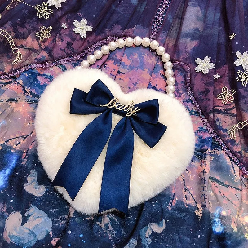 Original Homemade Lolita Love Plush Handbag with Pearl Chain