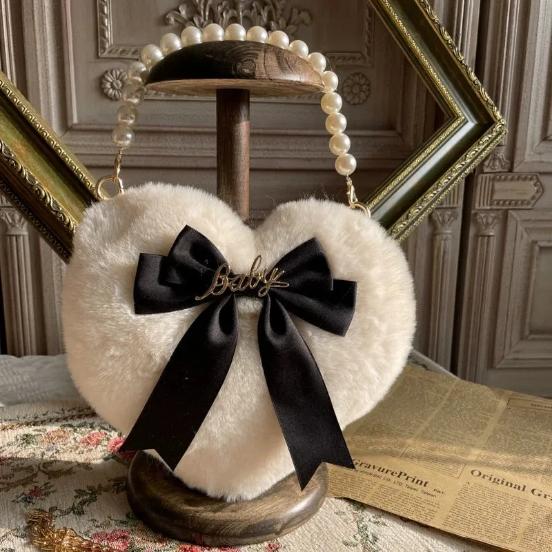 Original Homemade Lolita Love Plush Handbag with Pearl Chain