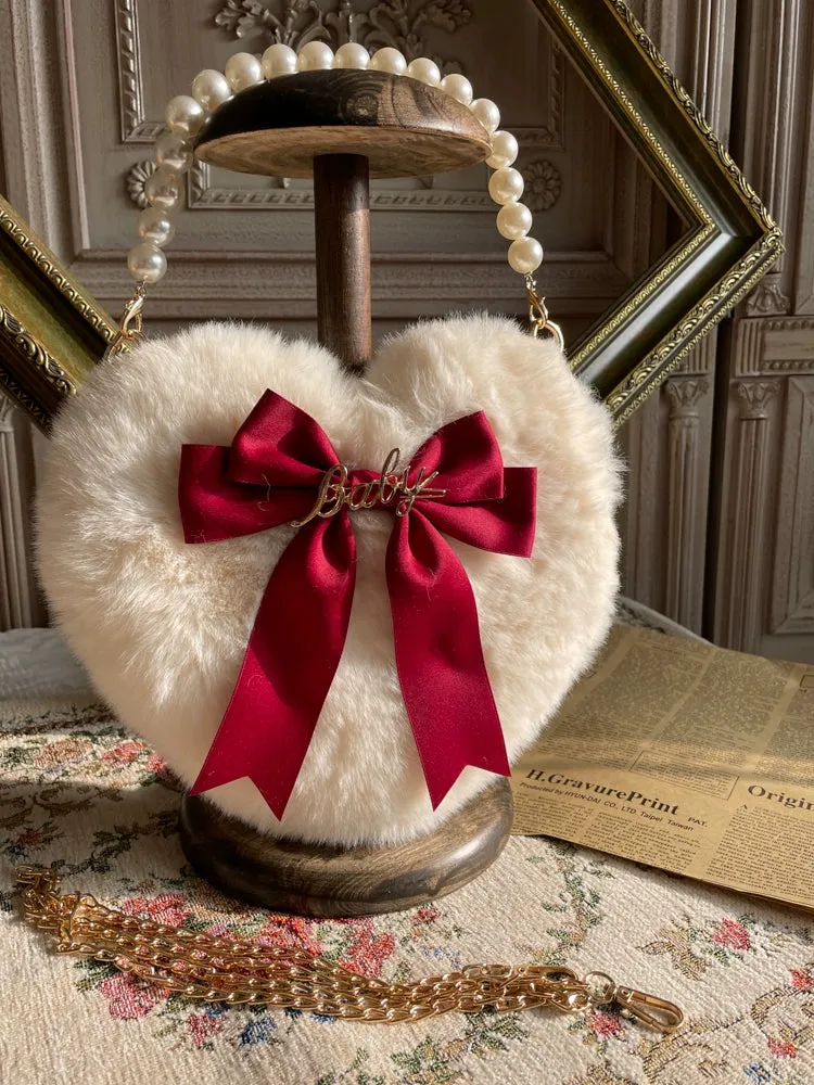 Original Homemade Lolita Love Plush Handbag with Pearl Chain