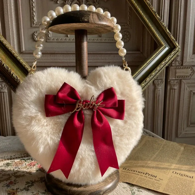 Original Homemade Lolita Love Plush Handbag with Pearl Chain