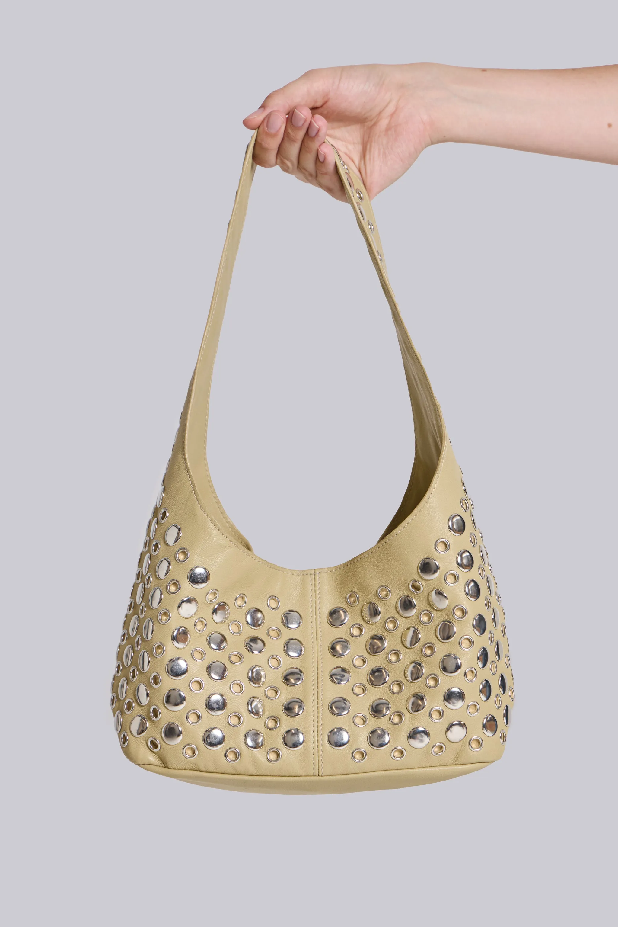 Osmium Studded Leather Bag in Cream