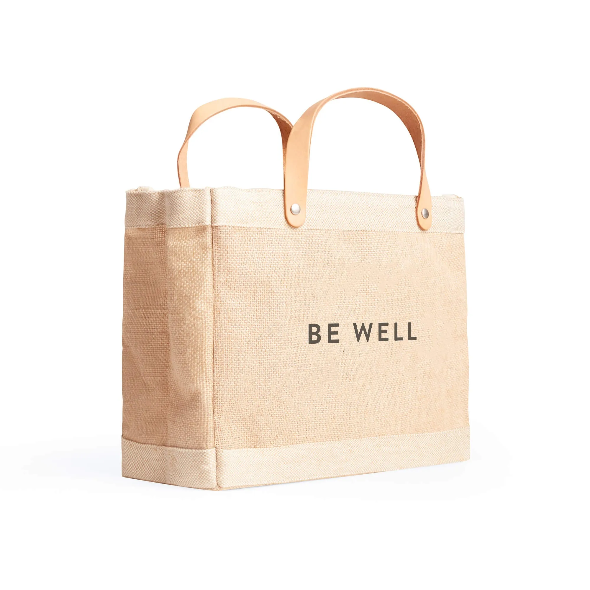 Petite Market Bag in Natural with “BE WELL”