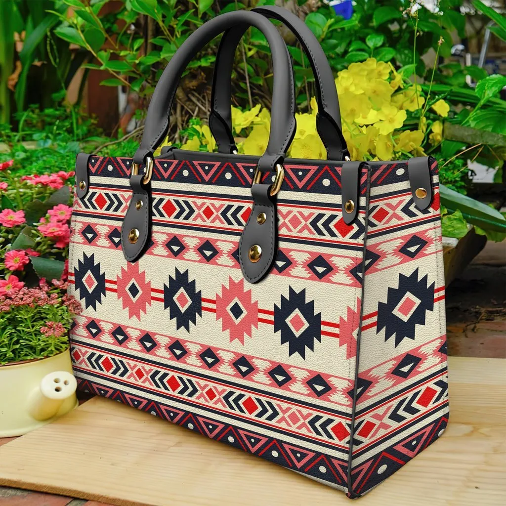 Pink & Navy Pattern Native Leather Bag WCS