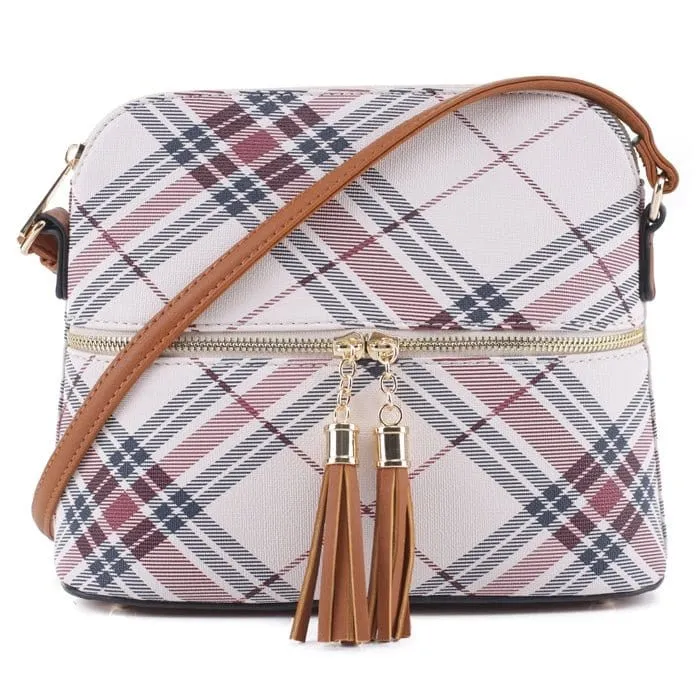 PL3031 Plaid Dome Fashion Crossbody w/ Tassel