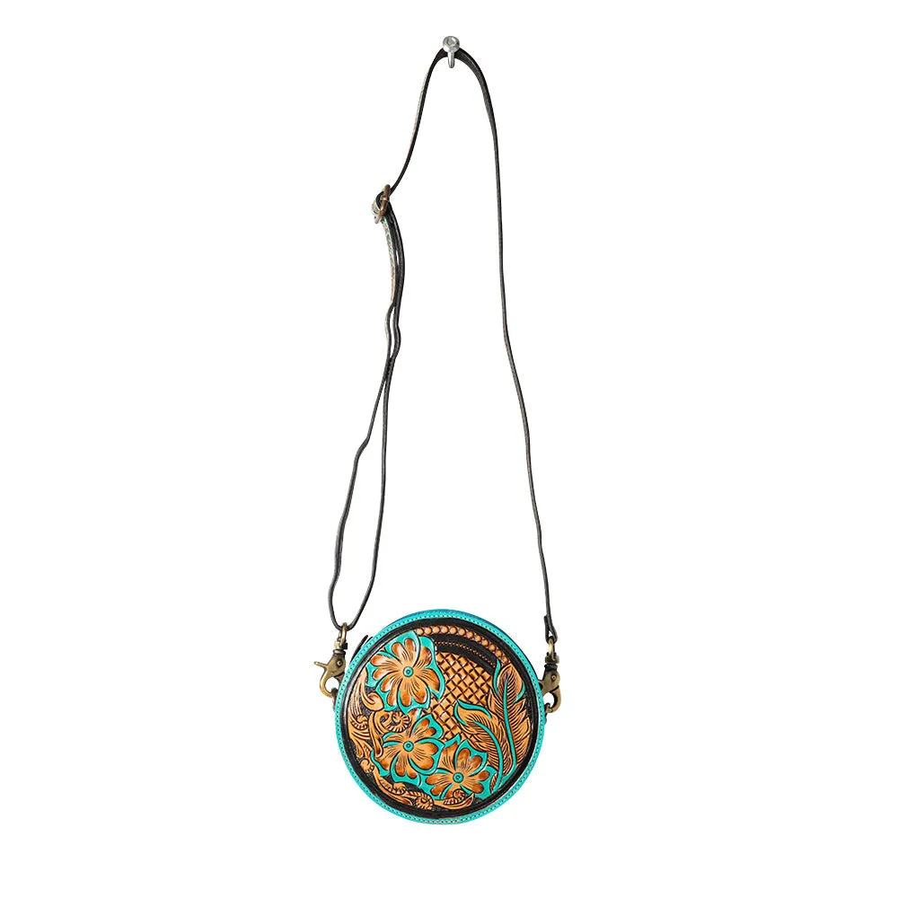 Priceless Love Small Hand-Tooled Round Bag