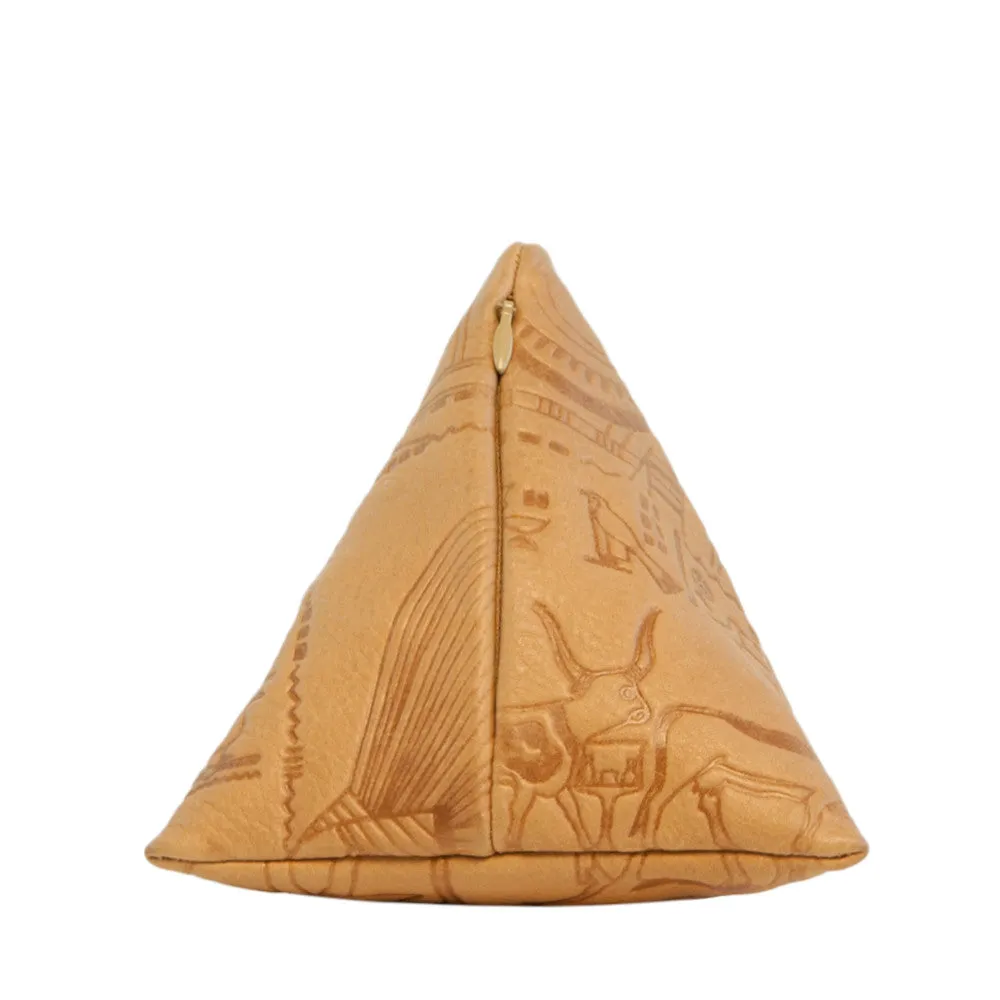 Pyramid Coin Purse in Tan Hieroglyphic