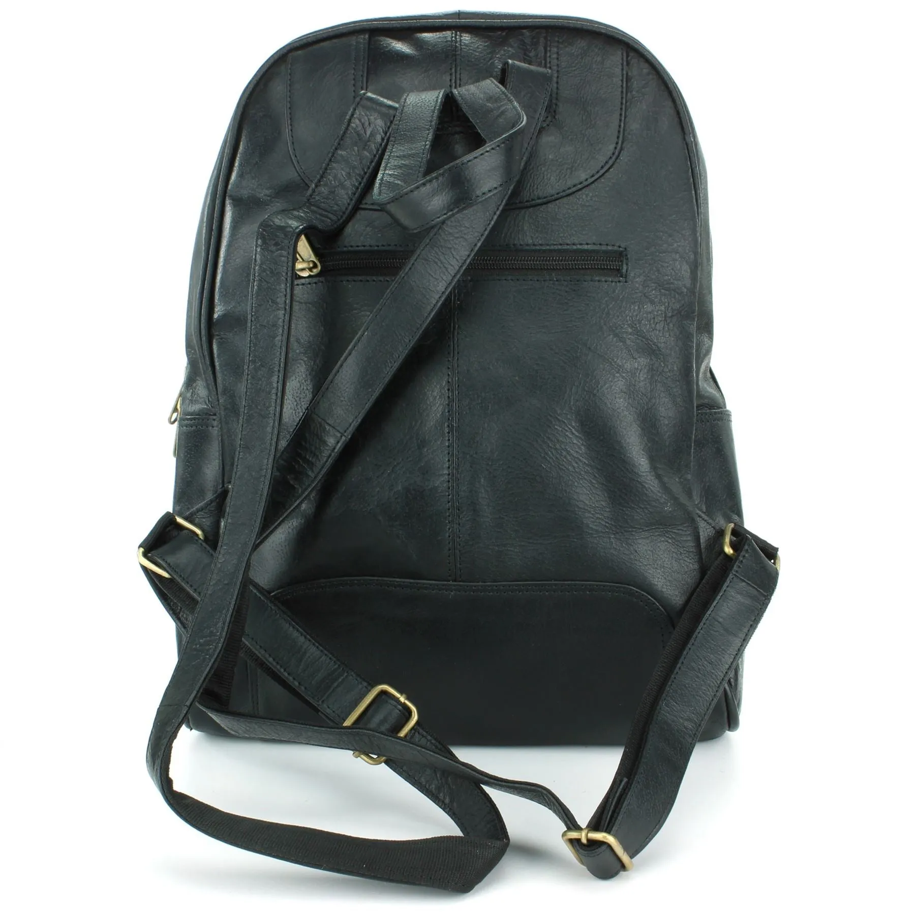 Real Leather Backpack Rucksack Bag - Black