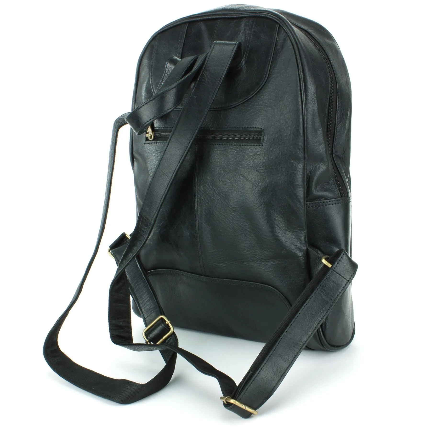 Real Leather Backpack Rucksack Bag - Black