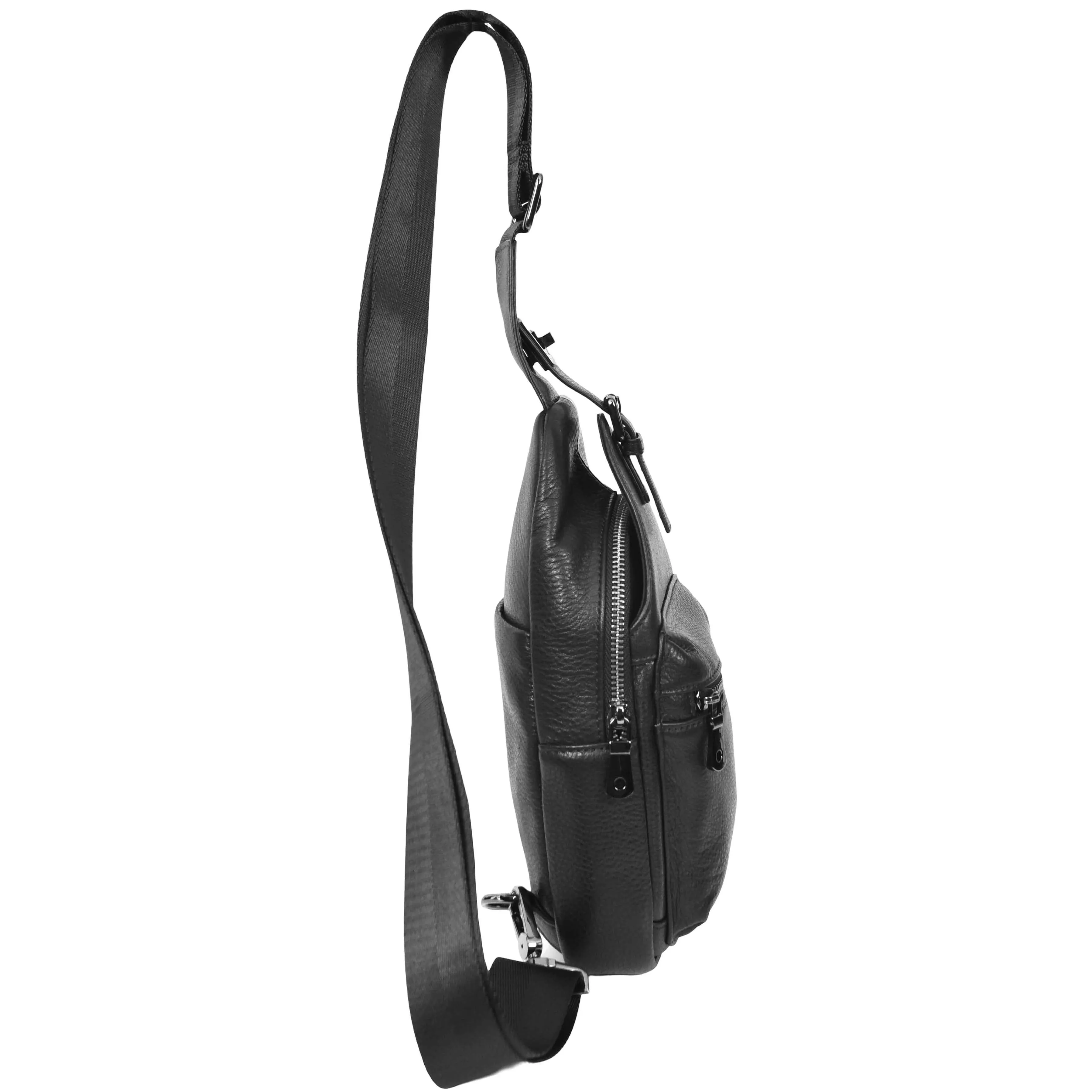 Real Leather Cross Body Chest Bag Phoenix Black