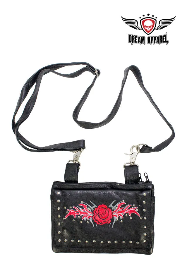 Red Rose All Naked Cowhide Leather Belt Bag