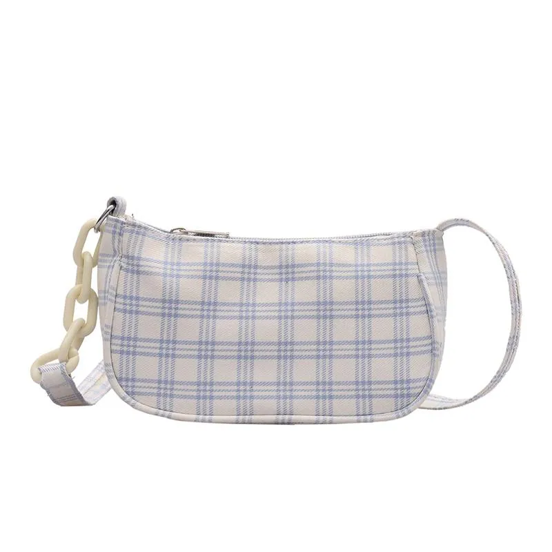 Retro Plaid Pattern Acrylic Chain Baguette Bag