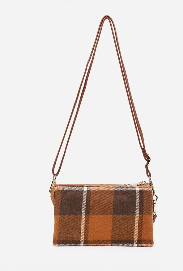 Riley Plaid 3 Compartment Crossbody/Wristlet Handbag Purse