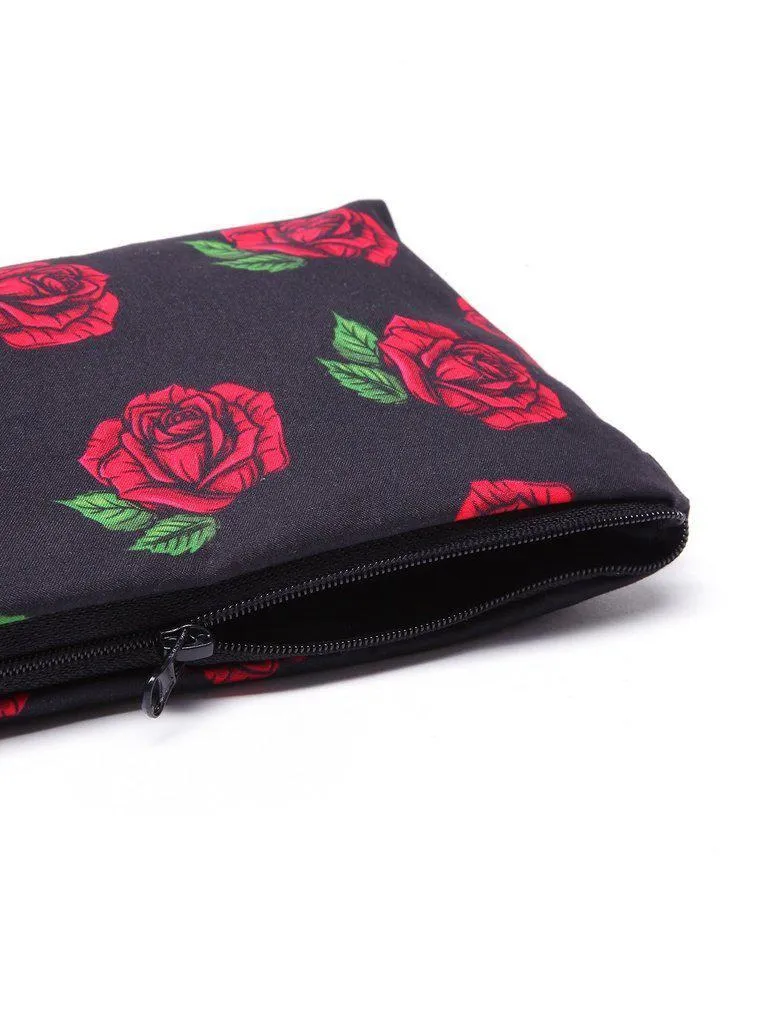 Rose Flower Print Makeup Bag