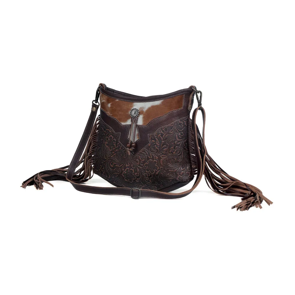 Sculpted Brown Leather & Hairon Bag