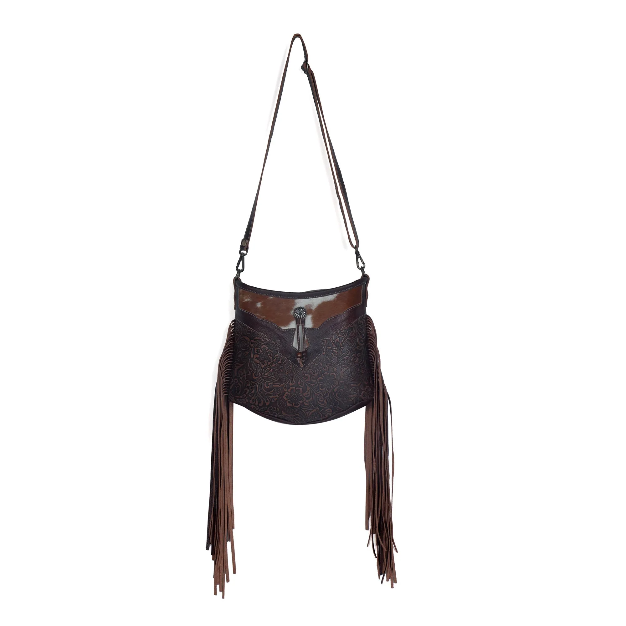 Sculpted Brown Leather & Hairon Bag