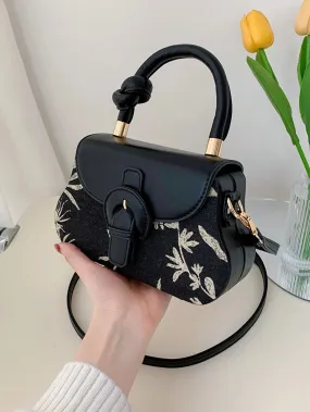 SHEIN Plant Pattern Buckle Decor Flap Square Bag Handbag