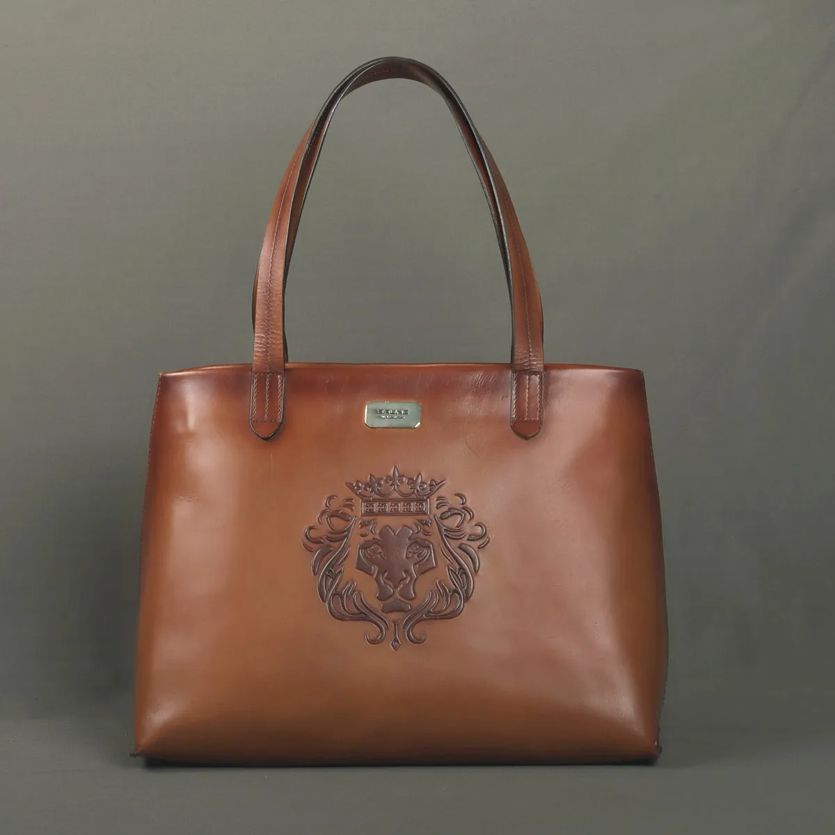 Shopping Bag for Women Tan Leather Top Zip Opening by Brune & Bareskin