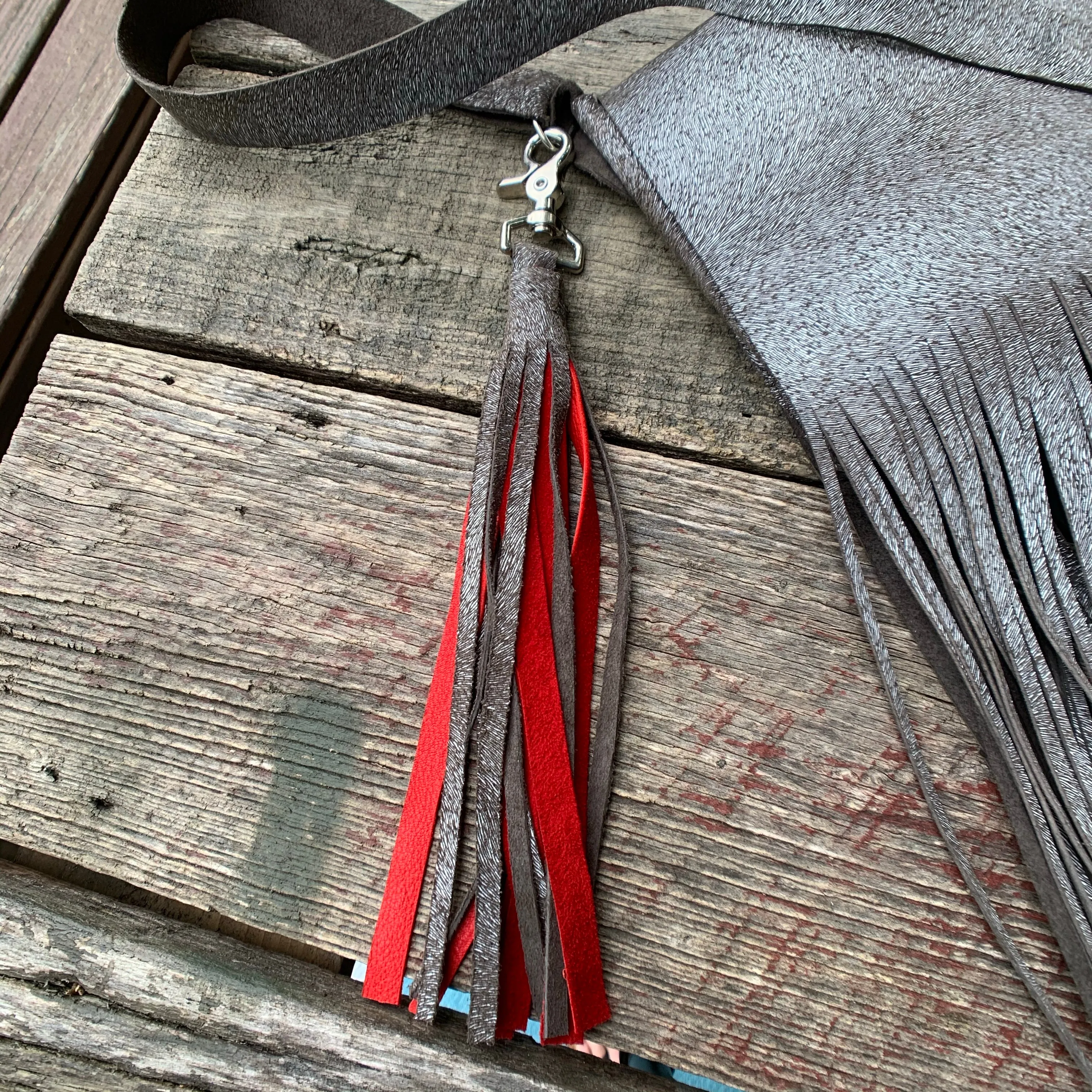 Silver Pigskin & Lipstick Red Leather Bag Tassel