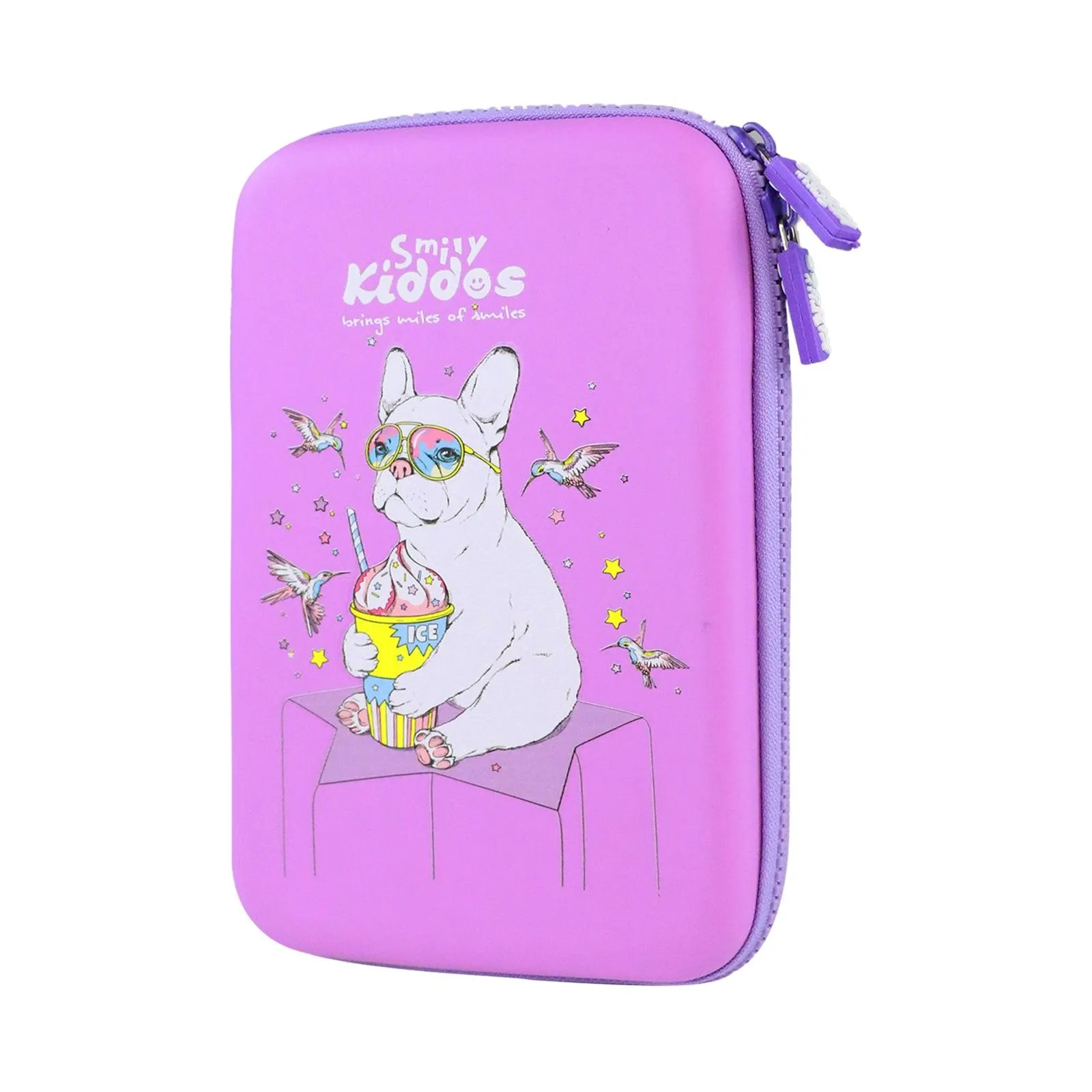 Smily Kiddos Single compartment eva pencil case - Bull Dog Purple